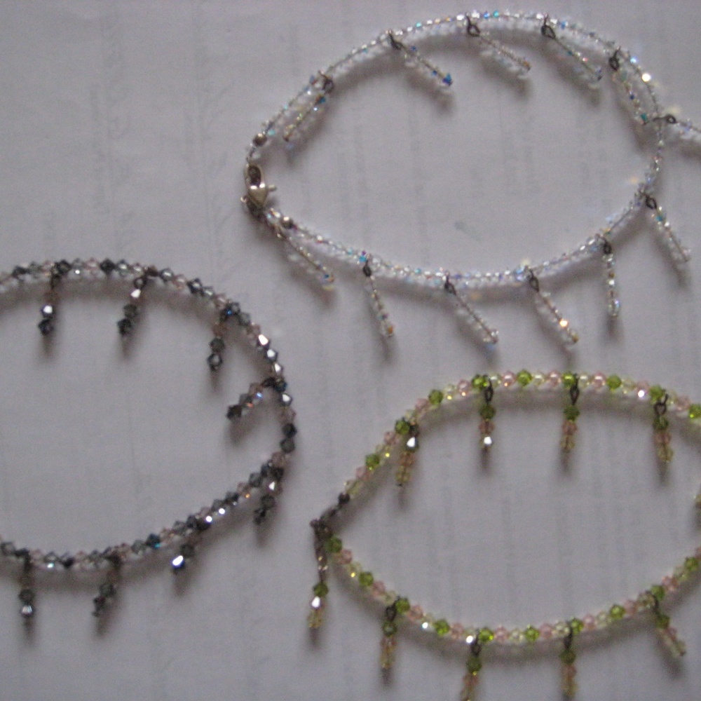 3 pair ankle bracelets multi-colored crystal beads